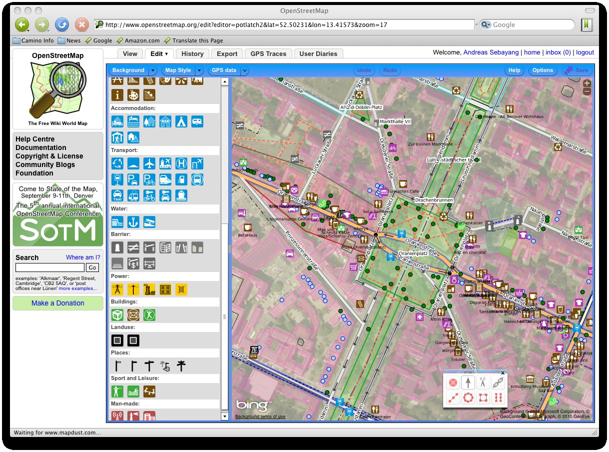 Herausgezoomt. Jetzt sind die Hintergrundkarten erkennbar.